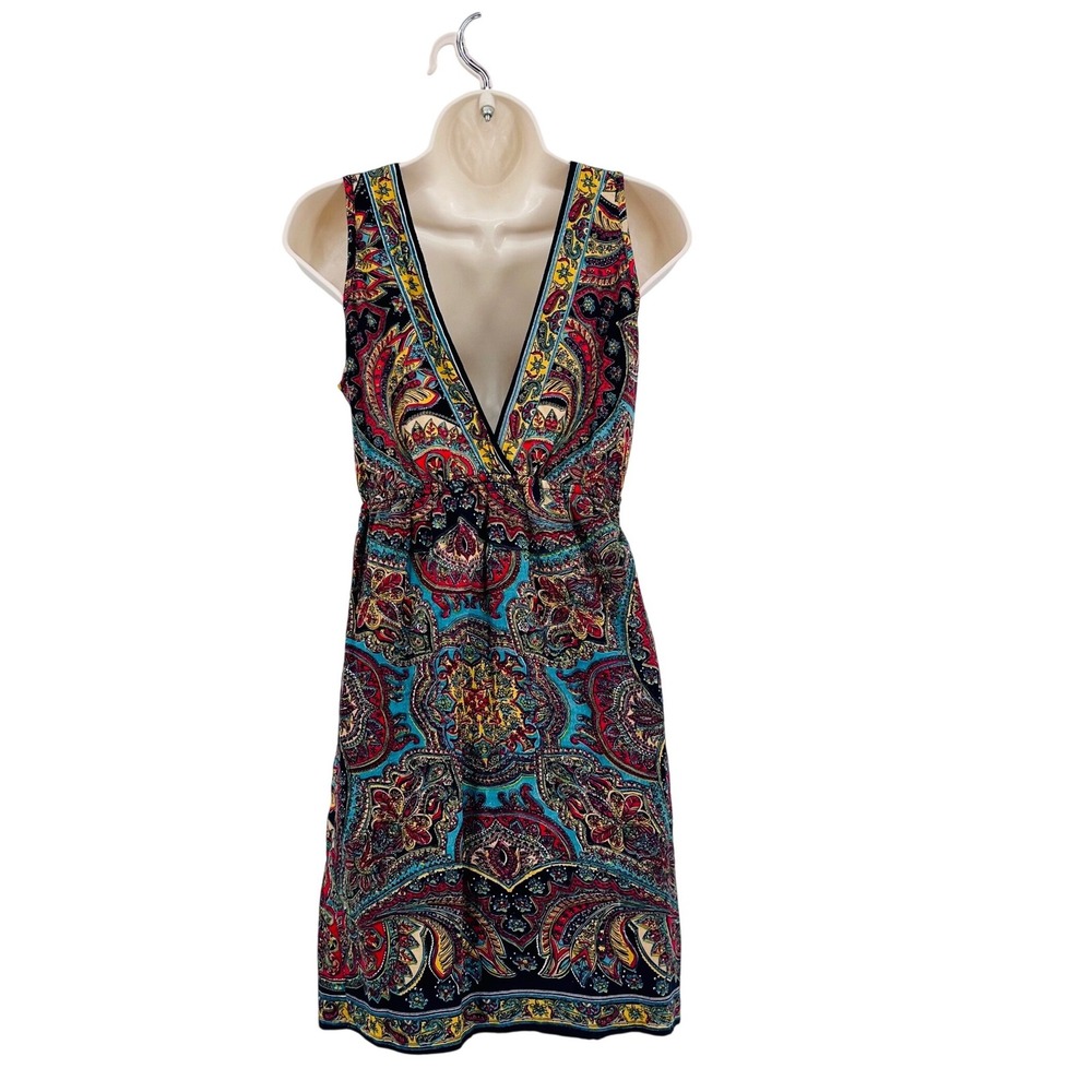 Vintage Angie Sundress Womens Medium Black Paisley Boho V-Neck Y2K 100% Cotton - Picture 6 of 9